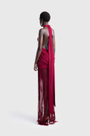 Robe Maxi Halo à Franges Azur