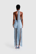 Robe Maxi Halo à Franges Azur