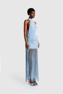 Robe Maxi Halo à Franges Azur