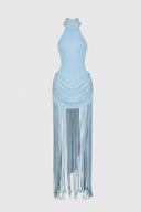 Robe Maxi Halo à Franges Azur