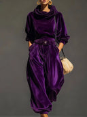Vintage brun velour hættetrøje og løstsiddende bukser sæt (inkluderer bælte)