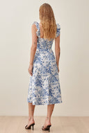 Vestito midi Joa stampato con spalline arricciate e spacco