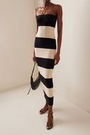 Abito Midi a Righe Senza Spalline Joanne in Maglia