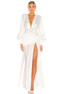 Phoebe V-Ausschnitt Maxikleid mit Gürtel und Schlitz