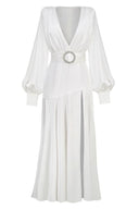 Phoebe V-Ausschnitt Maxikleid mit Gürtel und Schlitz