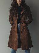 Trench coat vintage da donna in camoscio