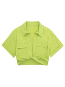 Kay Gedrehtes Crop-Leinenbluse