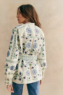 Casual streetblommor snörning knappar patchwork O-ringad ytterplagg