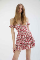 Vestido Curto em Camadas com Corpete Estampado Mabel