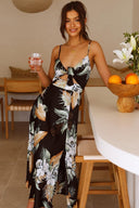 Rochie maxi tip slip Melinda cu imprimeu și noduri