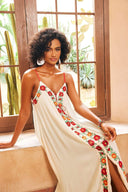 Rochie maxi tip slip Mila cu broderie florală și decolteu în V