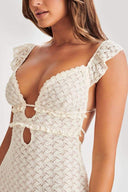 Muriel Strick-Maxikleid mit Rüschen und Cutouts