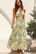 Abito midi Olivia floreale con ritagli