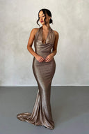 Rochie maxi Ophelia cu guler halter și spate gol
