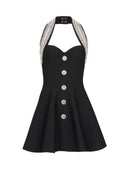 Vestito corto a collo halter in maglia con decorazioni in cristallo Patricia