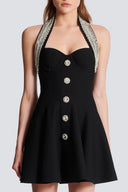 Vestito corto a collo halter in maglia con decorazioni in cristallo Patricia