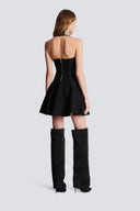 Vestito corto a collo halter in maglia con decorazioni in cristallo Patricia