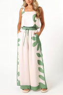 Ensemble pantalon large ample sans manches à fleurs folk