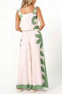 Mouwloze Folk Bloemenprint Losse Wijde Broek Set
