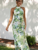 Gill Printet Halterneck Rygfri Satin Midi-kjole
