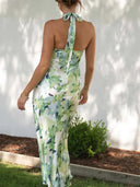 Gill Printet Halterneck Rygfri Satin Midi-kjole