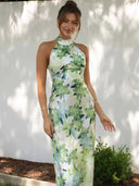 Gill Printet Halterneck Rygfri Satin Midi-kjole