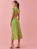 Rachel bedrucktes Midikleid mit Rundhalsausschnitt und Schlitz