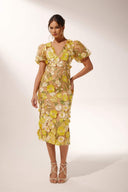 Vestido Midi Floral Sally com Decote em V