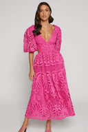 Sandra Broderet Blonde Cut-out Midi-kjole