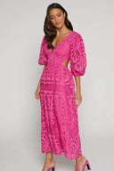Sandra Broderet Blonde Cut-out Midi-kjole