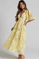 Sandra Broderet Blonde Cut-out Midi-kjole