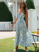 Sue blomsterprint halterneck maxi sommerkjole