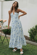 Sue blomsterprint halterneck maxi sommerkjole