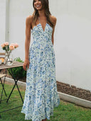 Sue blomsterprint halterneck maxi sommerkjole