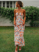 Sue blomsterprint halterneck maxi sommerkjole