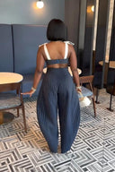 Chic Retro Striped Wide Leg Pants Set