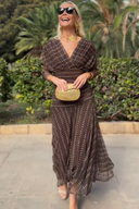 Vestido maxi de malla con escote en V y estampado bohemio