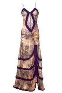 Yuri Bedrucktes Maxikleid mit Ausschnitten und Rüschen